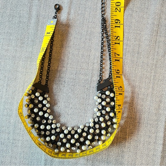 Egyptian Revival Bib Collar Necklace Faux Pearl & Gem Stone Pin Cushion Necklace - Picture 4 of 13